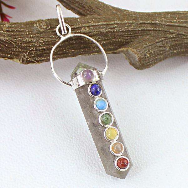 gemsmore:Amazing Genuine Rutile Quartz Seven Chakra Healing Point Pendant