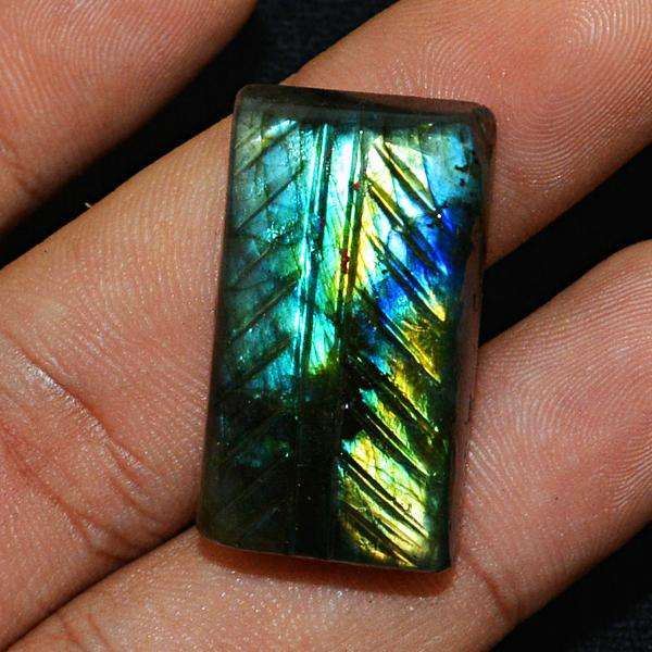 gemsmore:Amazing Golden & Blue Flash Labradorite Carved Loose Gemstone