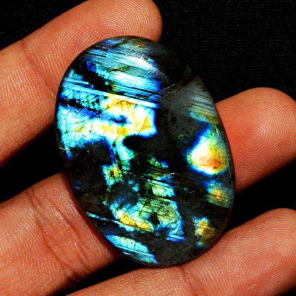 gemsmore:Amazing Golden & Blue Flash Oval Shape Labradorite Untreated Loose Gemstone