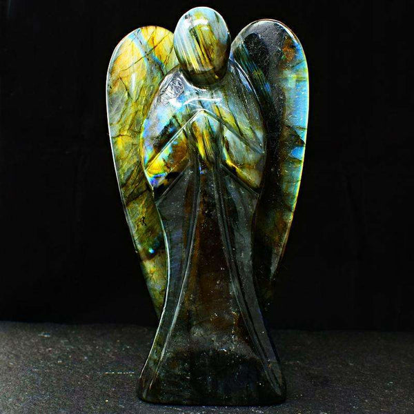 gemsmore:Amazing Golden Flash Labradorite Carved Big Healing Angel