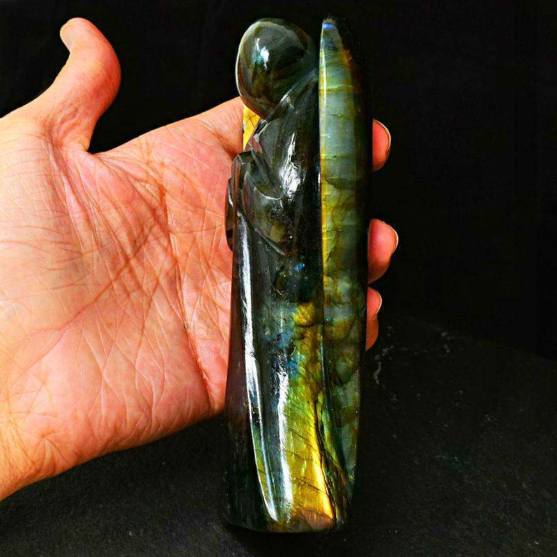 gemsmore:Amazing Golden Flash Labradorite Carved Big Healing Angel