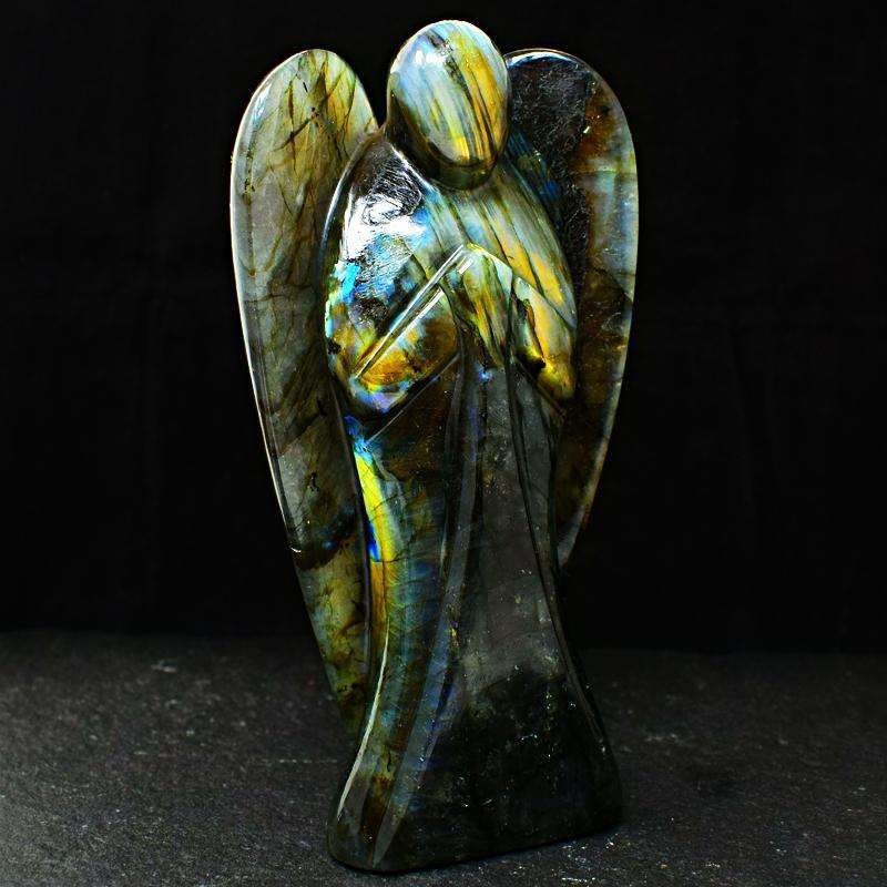 gemsmore:Amazing Golden Flash Labradorite Carved Big Healing Angel