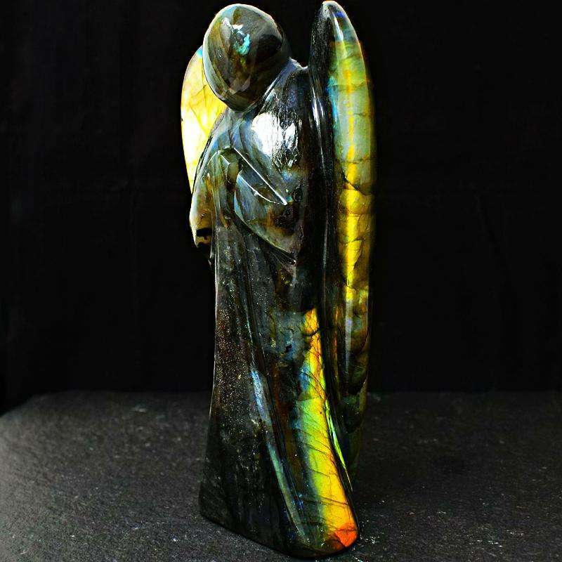 gemsmore:Amazing Golden Flash Labradorite Carved Big Healing Angel