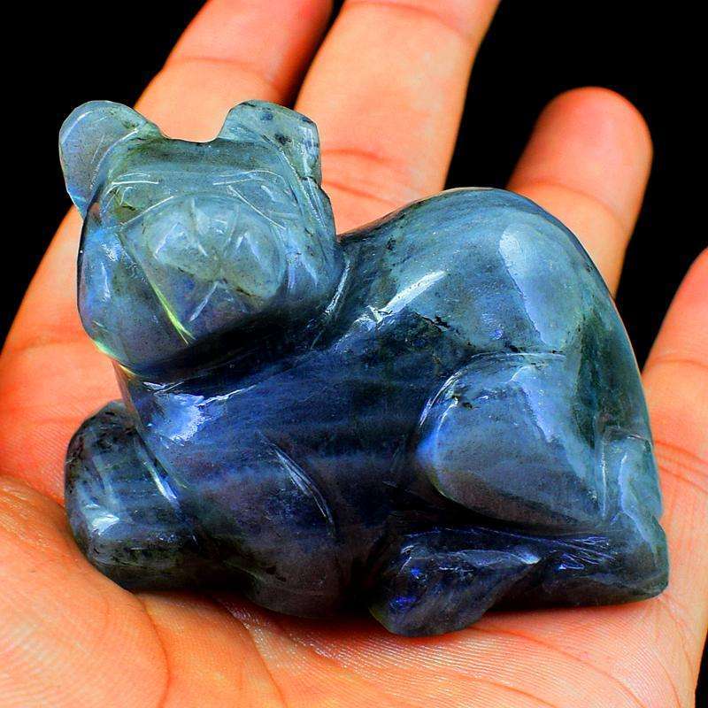 gemsmore:Amazing Golden Flash Labradorite Carved Cat Gemstone