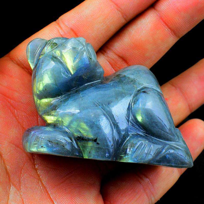 gemsmore:Amazing Golden Flash Labradorite Carved Cat Gemstone