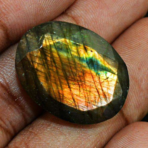 gemsmore:Amazing Golden Flash Labradorite Faceted Oval Shape Loose Gemstone