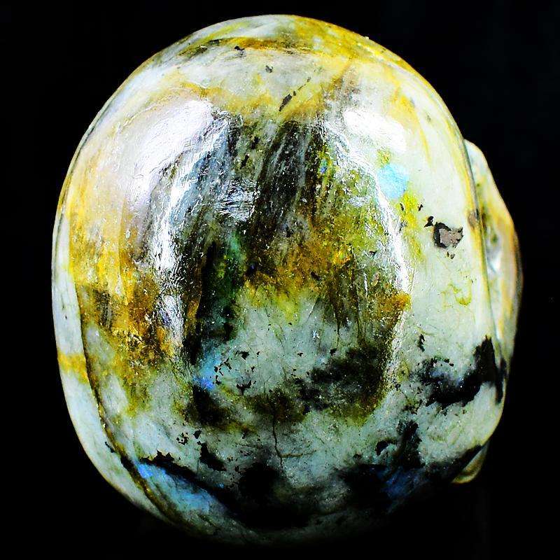 gemsmore:Amazing Golden Flash Labradorite Hand Carved Skull