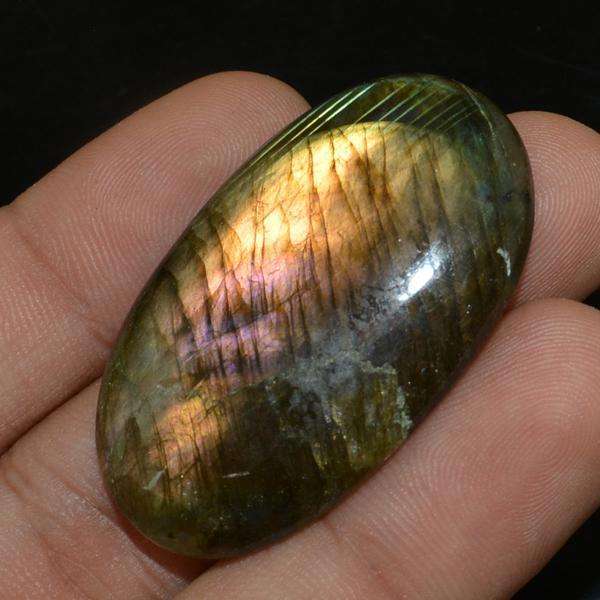 gemsmore:Amazing Golden Flash Oval Shape Labradorite Untreated Loose Gemstone