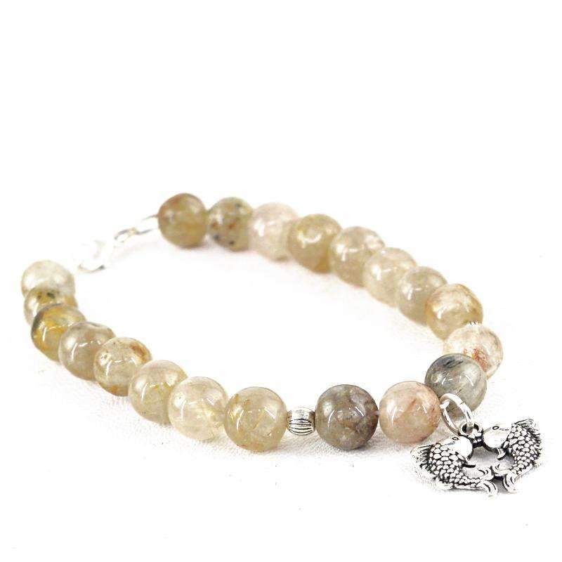 gemsmore:Amazing Golden Rutile Quartz Bracelet Natural Round Charm Beads