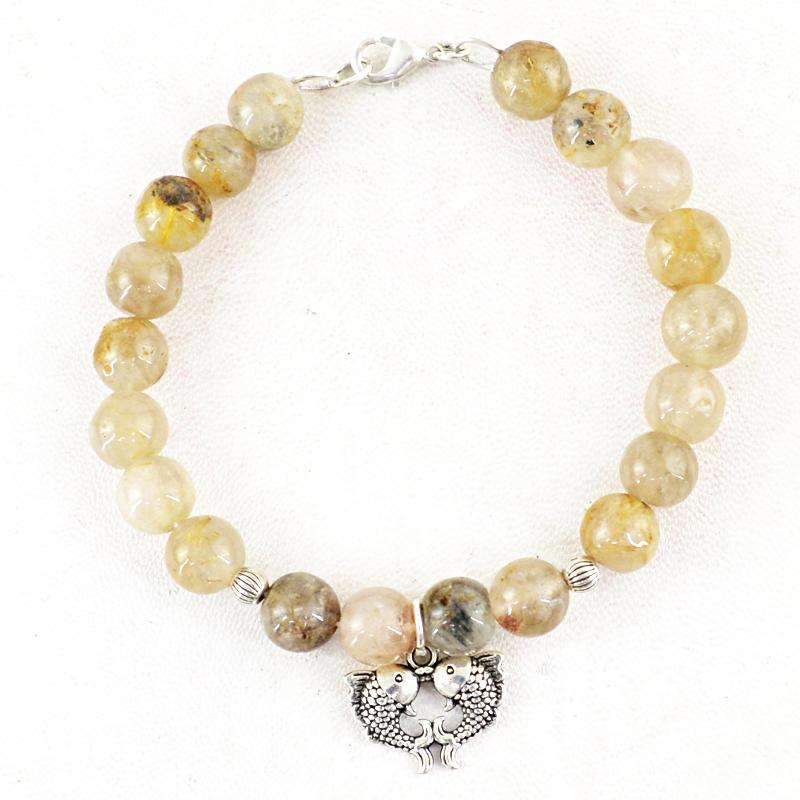 gemsmore:Amazing Golden Rutile Quartz Bracelet Natural Round Charm Beads