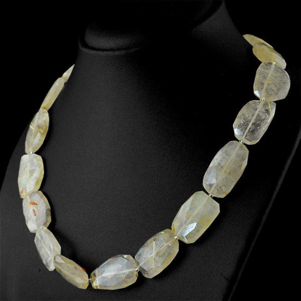 gemsmore:Amazing Golden Rutile Quartz Necklace Natural Faceted Beads