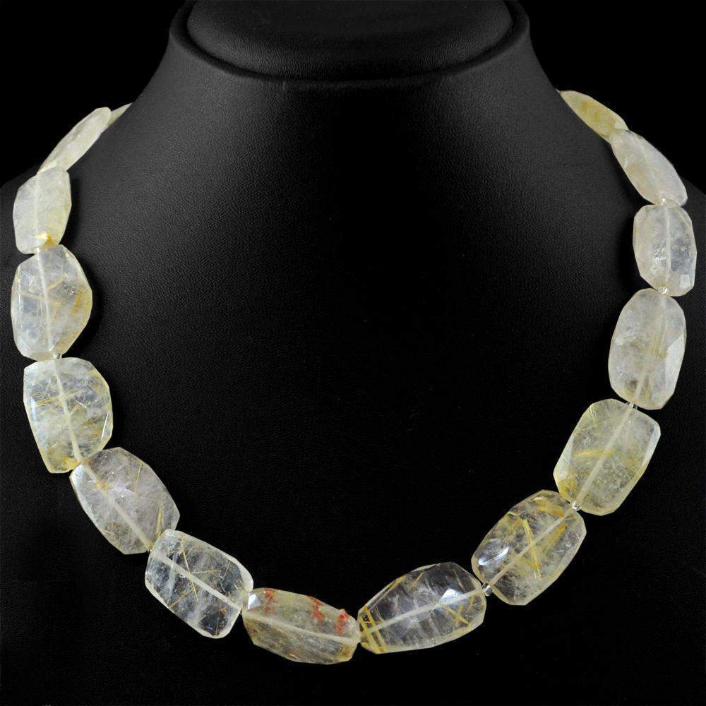 gemsmore:Amazing Golden Rutile Quartz Necklace Natural Faceted Beads