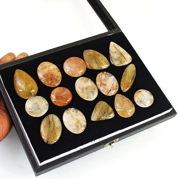 gemsmore:Amazing Golden Rutile Quartz  Untreated Gemstone Cabochon Lot