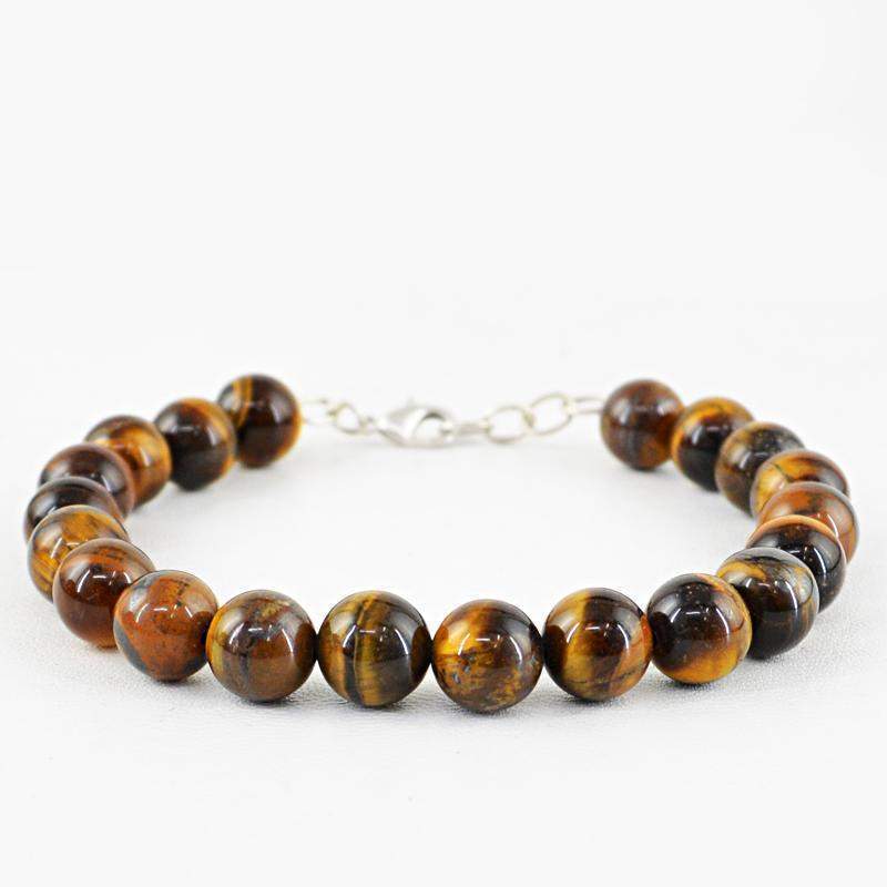 gemsmore:Amazing Golden Tiger Eye Bracelet Natural Round Shape Beads