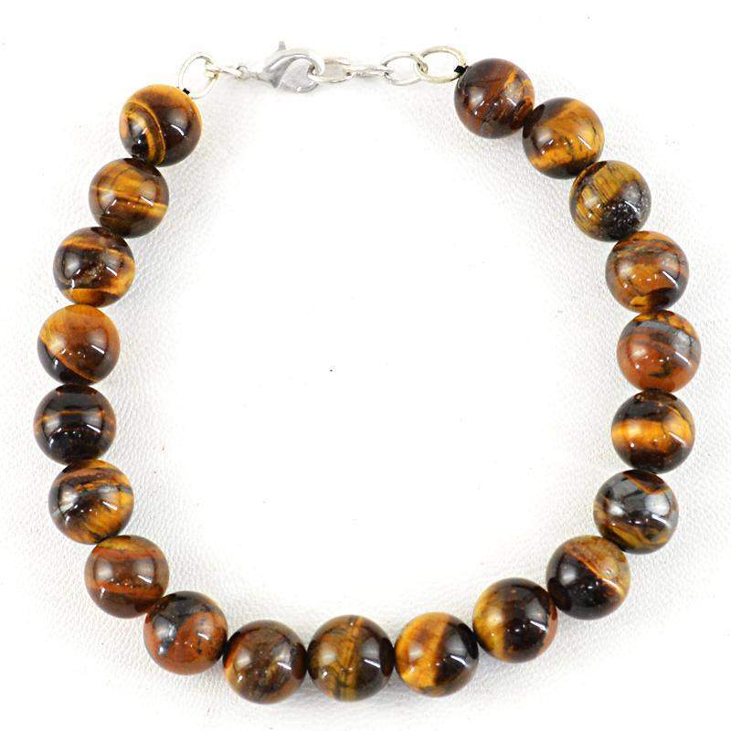 gemsmore:Amazing Golden Tiger Eye Bracelet Natural Round Shape Beads