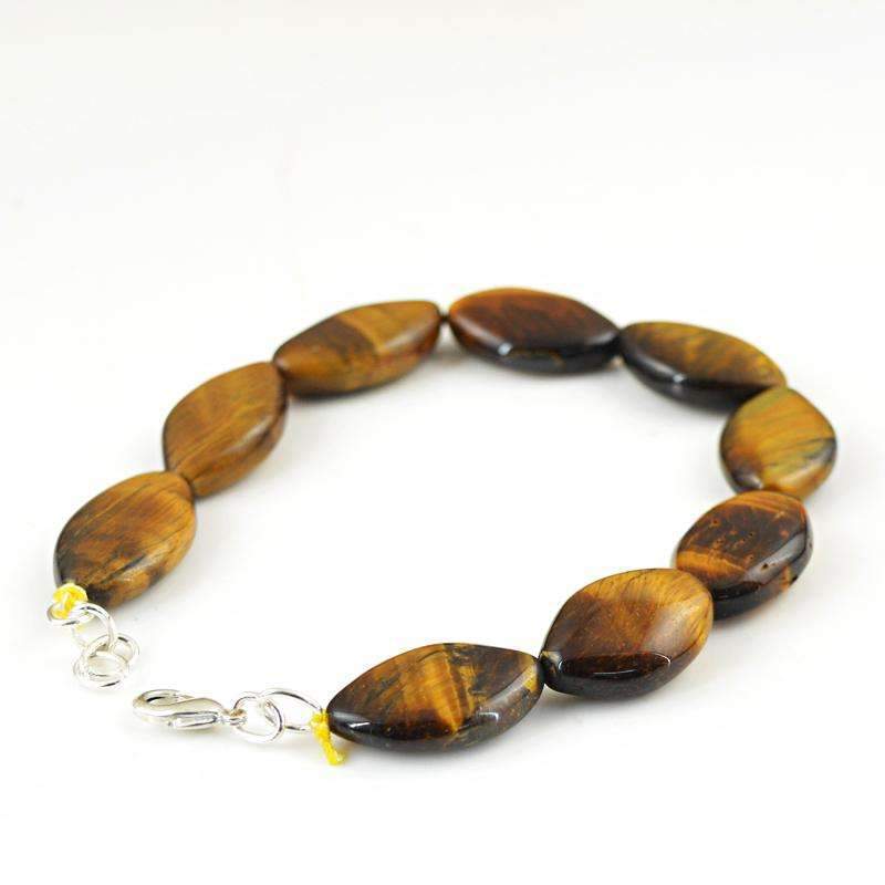 gemsmore:Amazing Golden Tiger Eye Bracelet Natural Untreated Beads