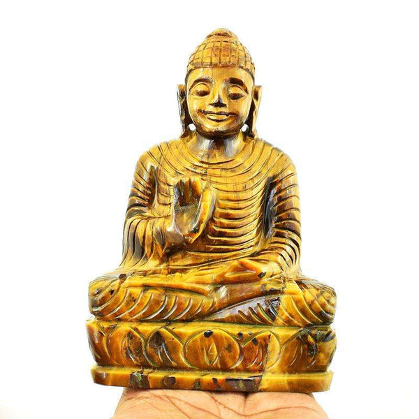 gemsmore:Amazing Golden Tiger Eye Carved Lord Buddha Statue