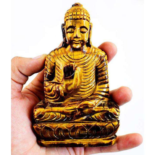 gemsmore:Amazing Golden Tiger Eye Carved Lord Buddha Statue