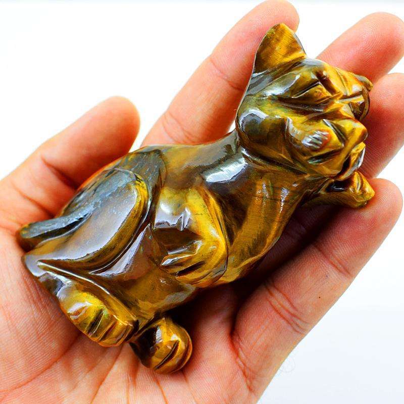 gemsmore:Amazing Golden Tiger Eye Hand Carved Dog Gemstone