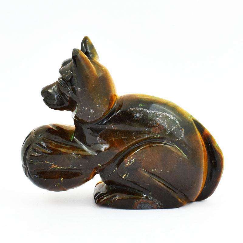 gemsmore:Amazing Golden Tiger Eye Hand Carved Dog With Ball In Hand