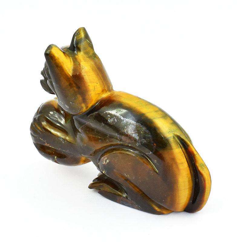 gemsmore:Amazing Golden Tiger Eye Hand Carved Dog With Ball In Hand