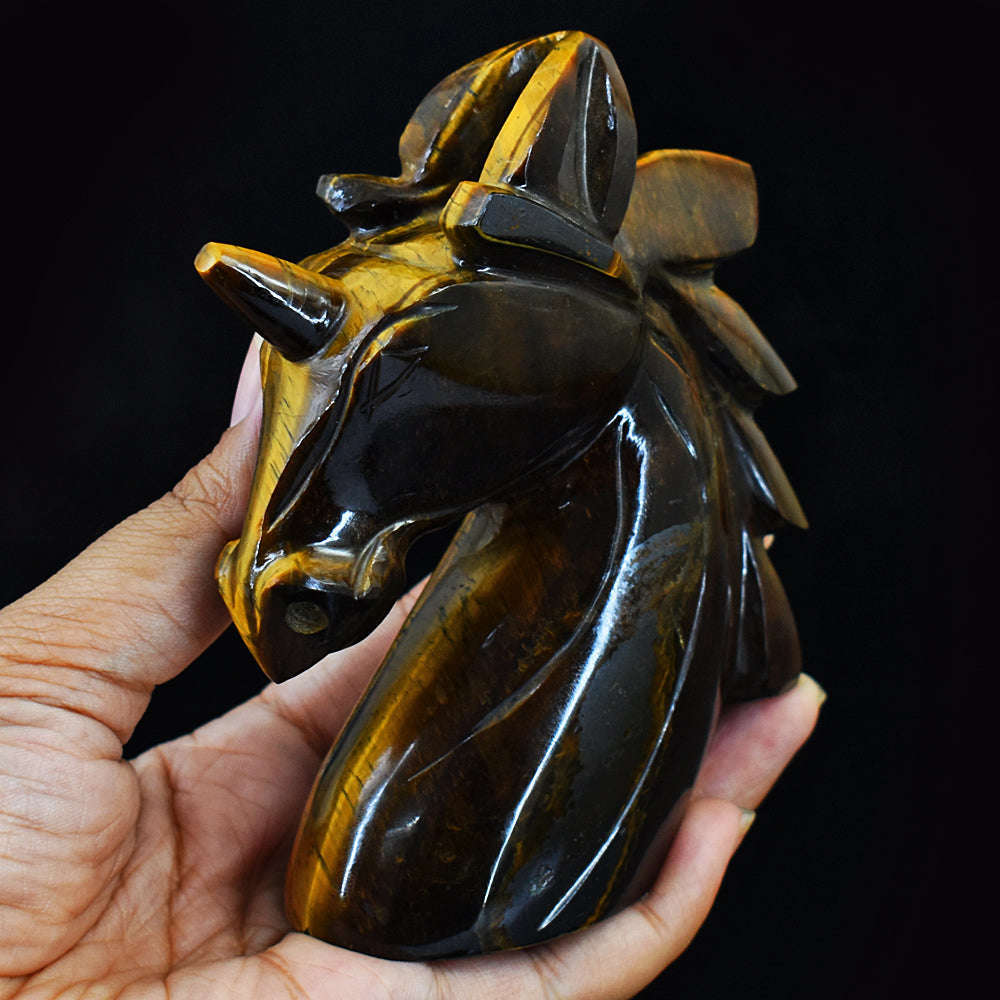 gemsmore:Amazing Golden Tiger Eye Hand Carved Horse Head