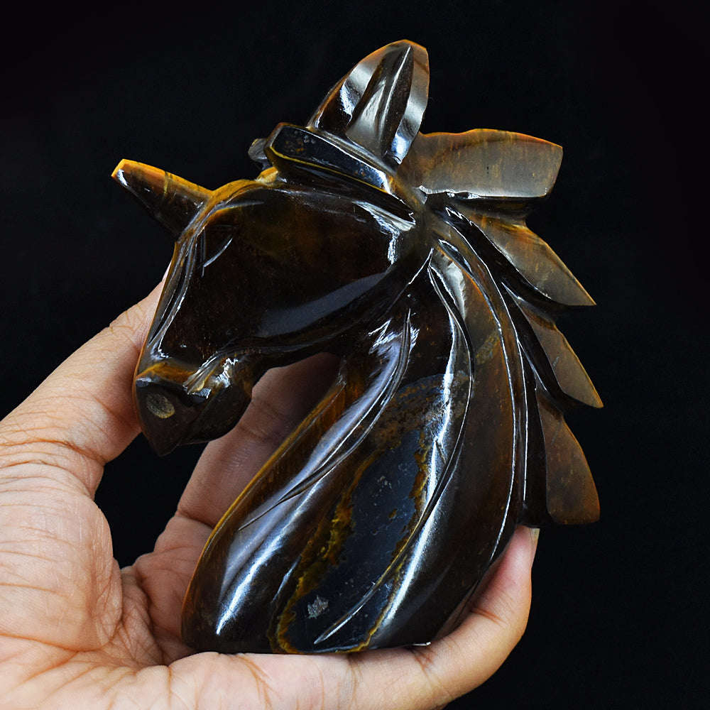 gemsmore:Amazing Golden Tiger Eye Hand Carved Horse Head