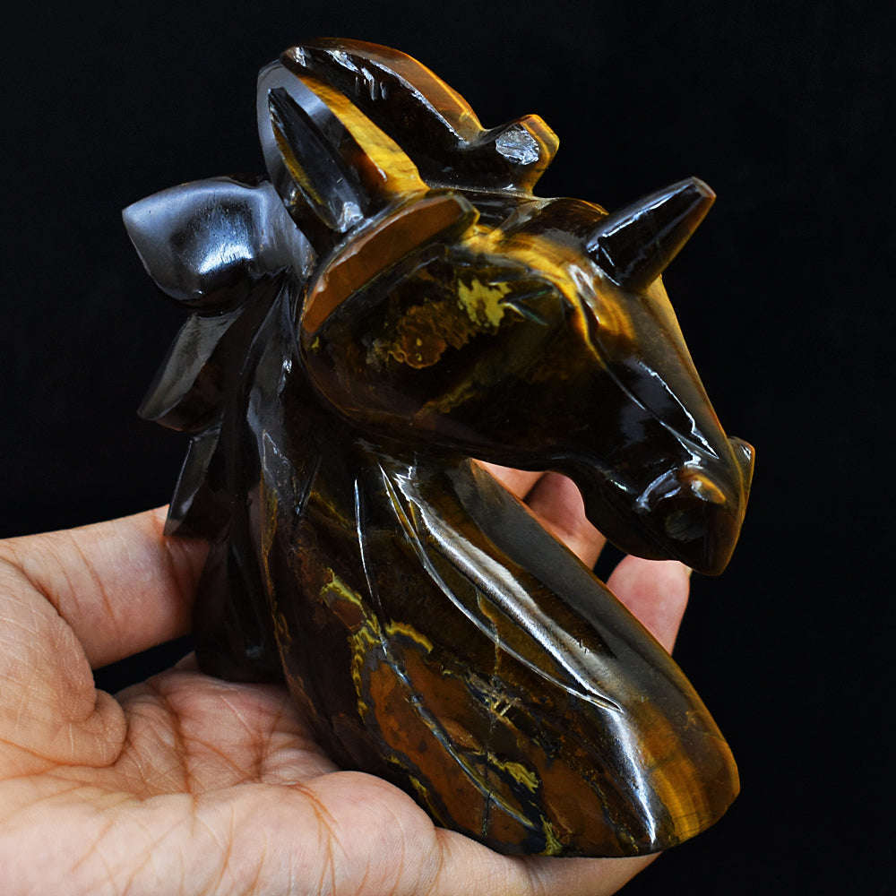 gemsmore:Amazing Golden Tiger Eye Hand Carved Horse Head