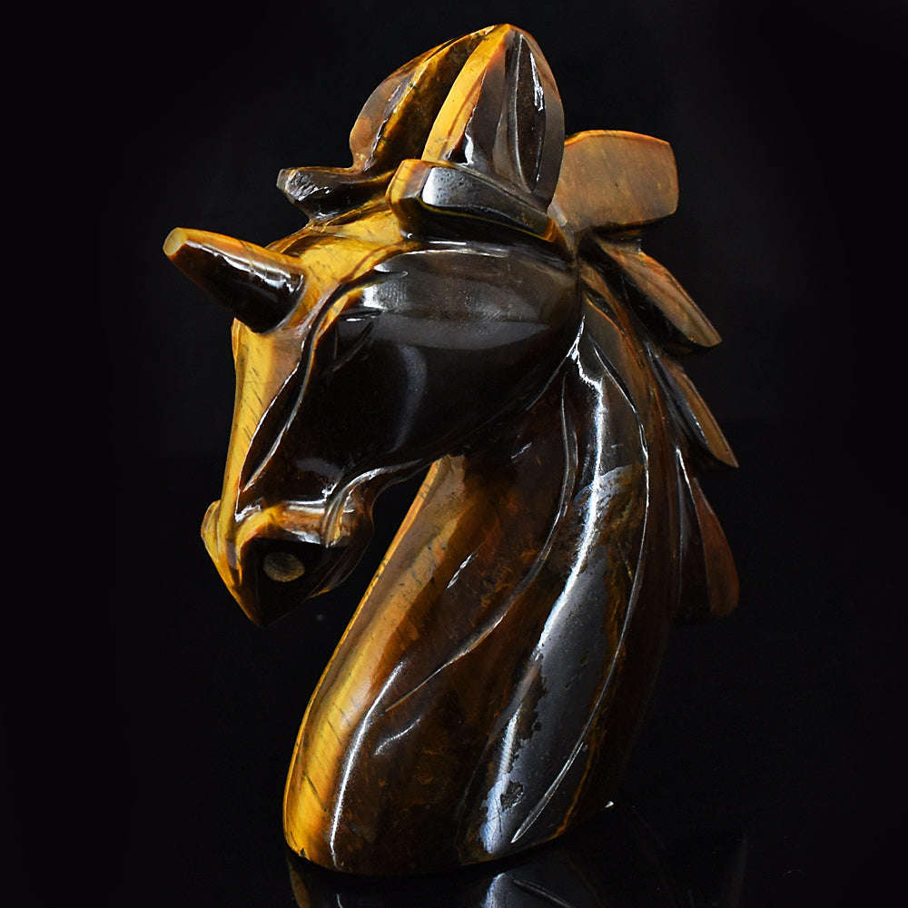 gemsmore:Amazing Golden Tiger Eye Hand Carved Horse Head