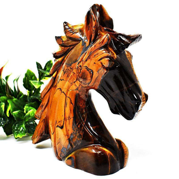 gemsmore:Amazing Golden Tiger Eye Hand Carved Horse Head