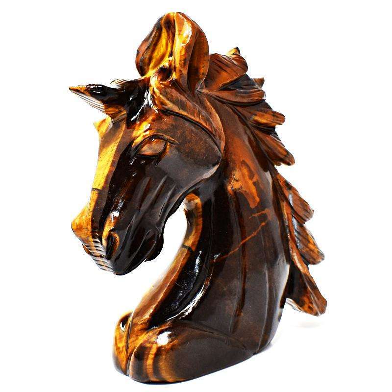 gemsmore:Amazing Golden Tiger Eye Hand Carved Horse Head