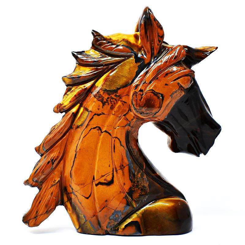 gemsmore:Amazing Golden Tiger Eye Hand Carved Horse Head