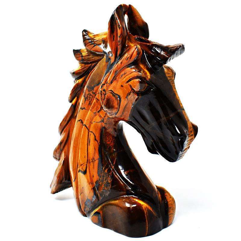 gemsmore:Amazing Golden Tiger Eye Hand Carved Horse Head