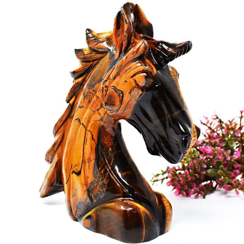 gemsmore:Amazing Golden Tiger Eye Hand Carved Horse Head