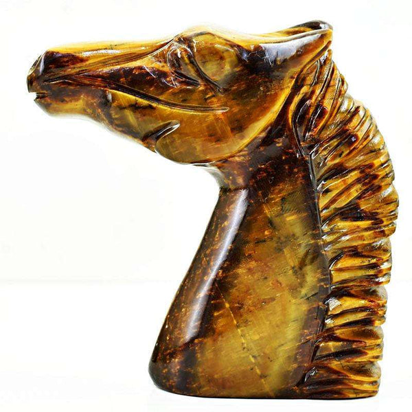 gemsmore:Amazing Golden Tiger Eye Hand Carved Horse Head