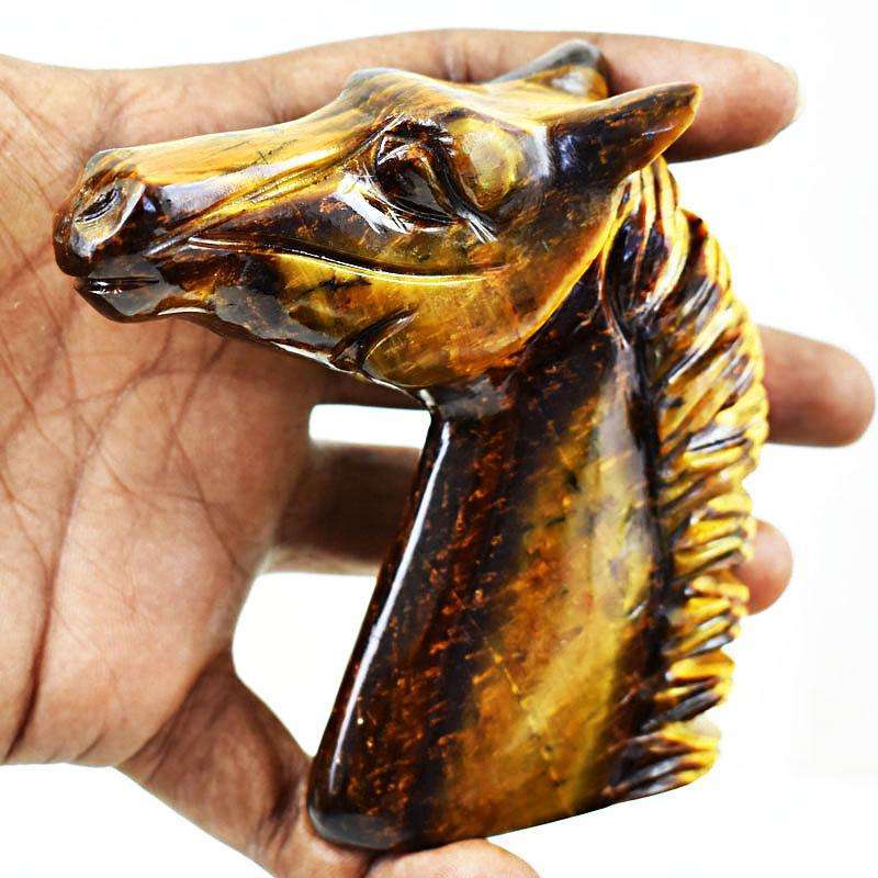 gemsmore:Amazing Golden Tiger Eye Hand Carved Horse Head