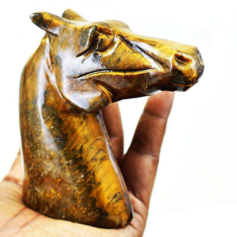 gemsmore:Amazing Golden Tiger Eye Hand Carved Horse Head