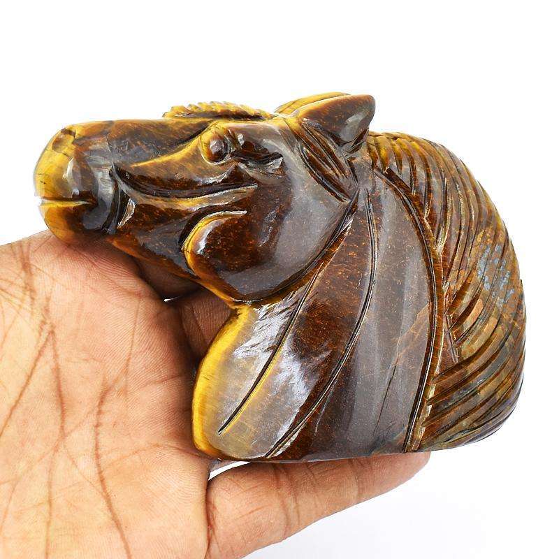 gemsmore:Amazing Golden Tiger Eye Hand Carved Horse Head