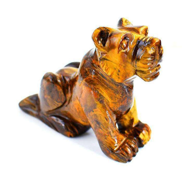 gemsmore:Amazing Golden Tiger Eye Hand Carved Lion