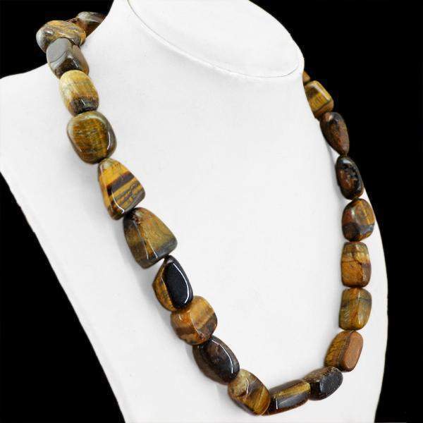 gemsmore:Amazing Golden Tiger Eye Necklace Natural Huge Beads