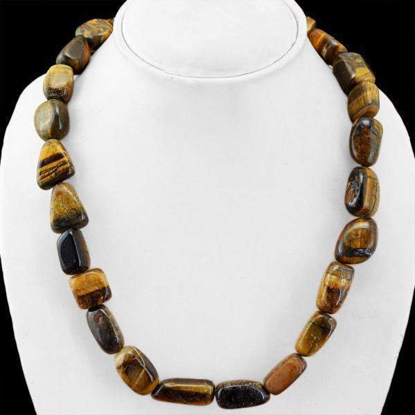 gemsmore:Amazing Golden Tiger Eye Necklace Natural Huge Beads