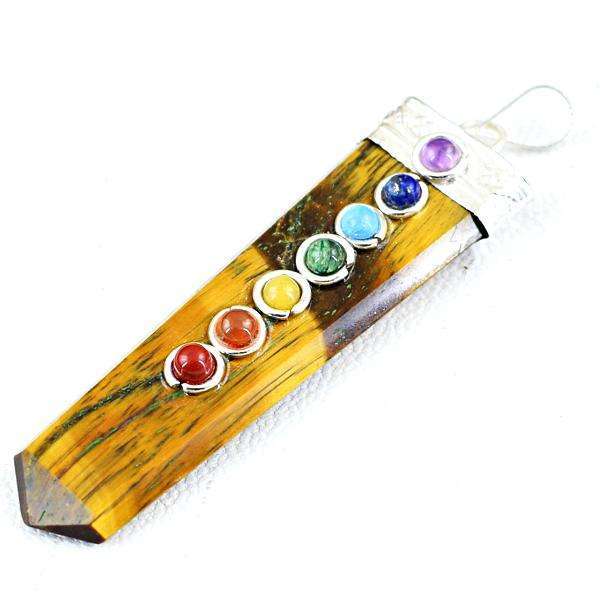 gemsmore:Amazing Golden Tiger Eye Seven Chakra Healing Wand Pendant