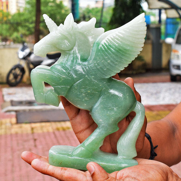 gemsmore:Amazing Green Aventurine Pegasus Carved Horse