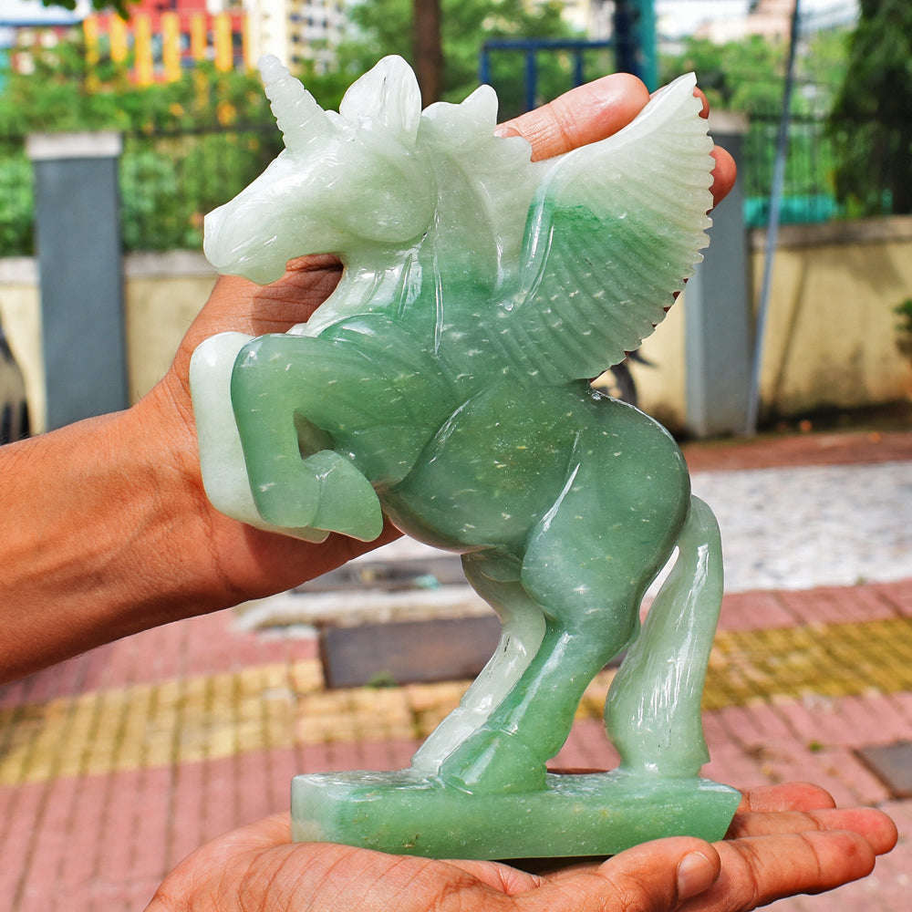 gemsmore:Amazing Green Aventurine Pegasus Carved Horse