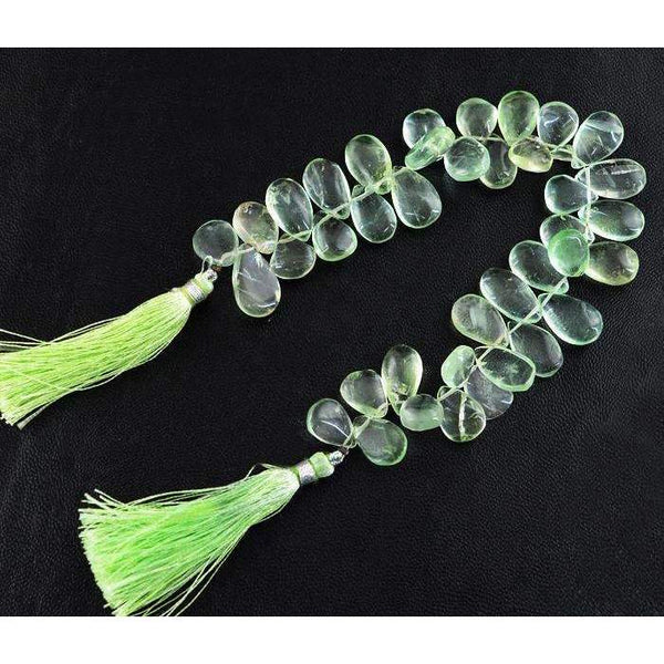 gemsmore:Amazing Green Fluorite Drilled Beads Strand Natural Pear Shape