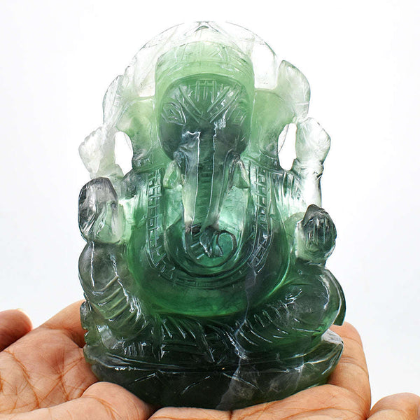 gemsmore:Amazing Green Fluorite Hand Carved Lord Ganesha Idol