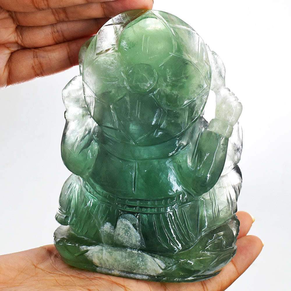 gemsmore:Amazing Green Fluorite Hand Carved Lord Ganesha Idol