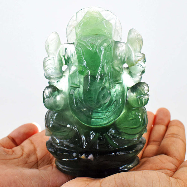 gemsmore:Amazing Green Fluorite Hand Carved Lord Ganesha Idol