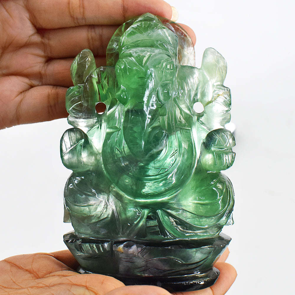 gemsmore:Amazing Green Fluorite Hand Carved Lord Ganesha Idol