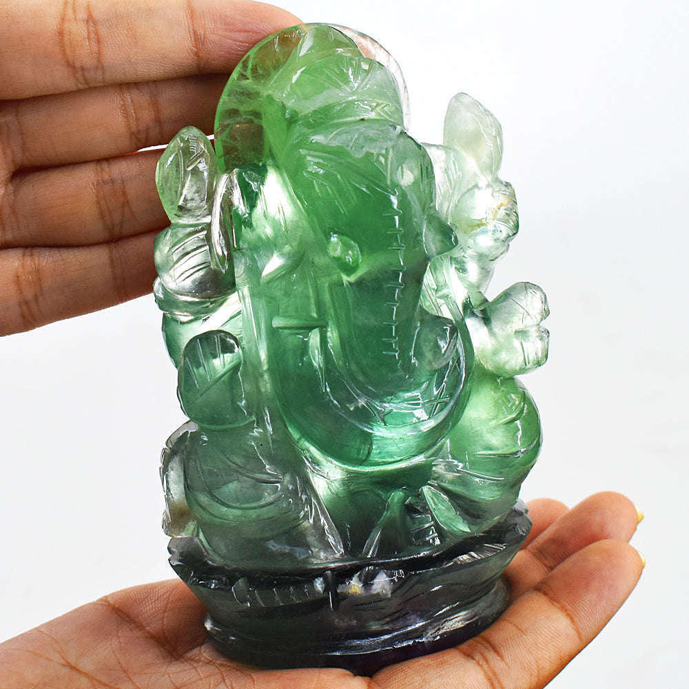 gemsmore:Amazing Green Fluorite Hand Carved Lord Ganesha Idol